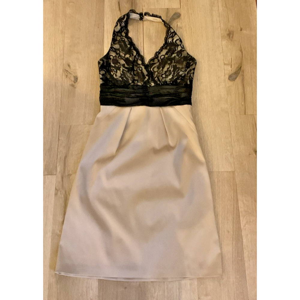 Women's Max & Cleo Black Lace Halter Top, Rouched Waist Formal Dress, Size 6